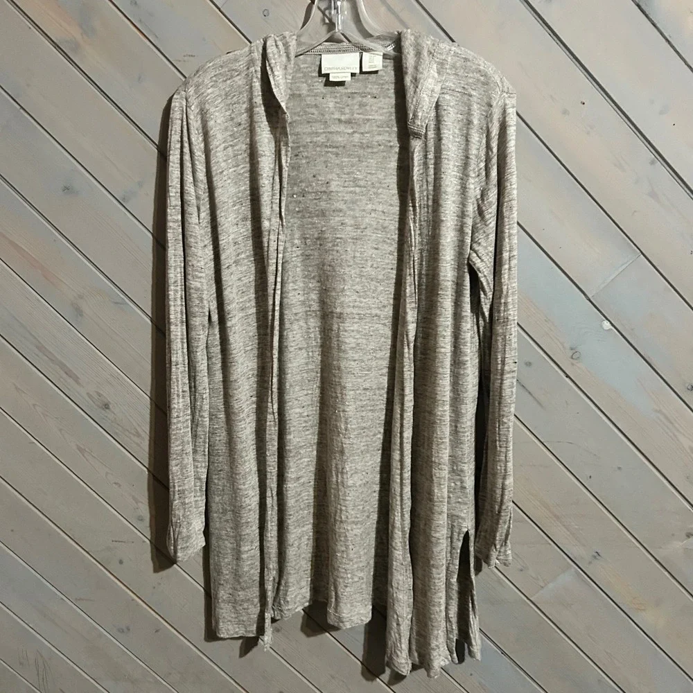 Cynthia Rowley Linen Blend Open Front Hooded‎ Cardigan Sweater Small